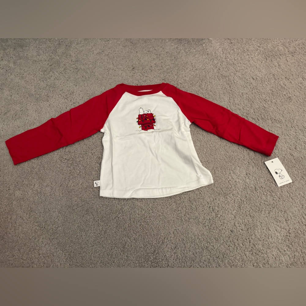 NWT Janie and Jack Peanuts Snoopy Holiday Raglan Tee, 3